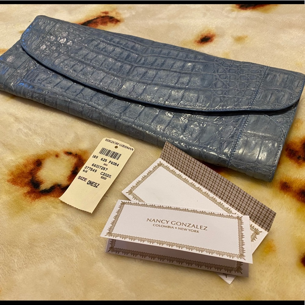Nancy Gonzalez Genuine Crocodile Light Blue Clutch Bag (no strap)